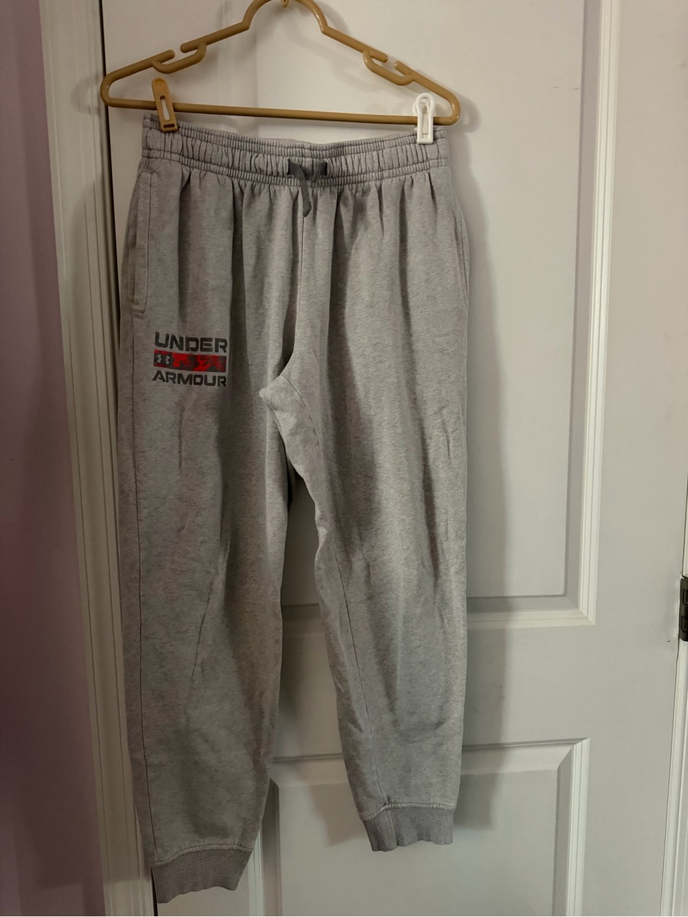 Under Armour Light Gray Logo Joggers with Red Accent